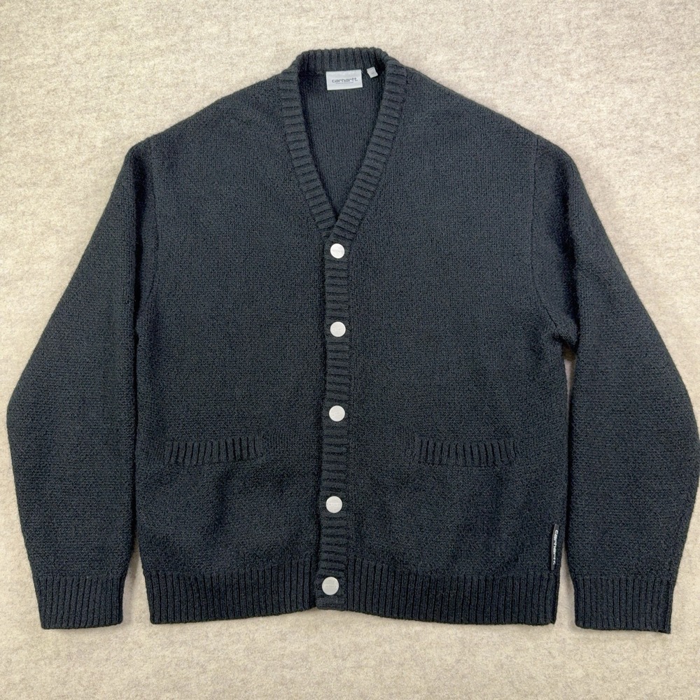 Carhartt WIP Merton Cardigan Mens Medium Black Alpaca Wool Work in Progress